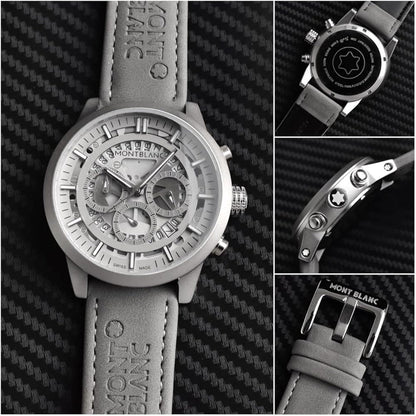Mont Blanc Grey Chronograph Leather Men's Watch for Man M1122 Formal/ Casual