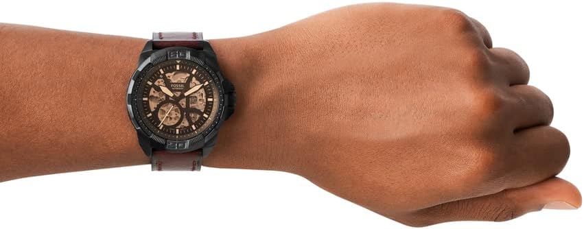 Fossil Men Leather Bronson Analog Black Dial Watch-Me3219, Band Color-Brown