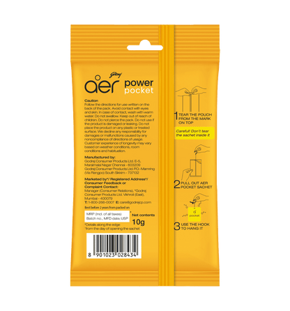 Godrej Aer Power Pocket Lemon Tangy Delight Bathroom Fragrance 10 Gm