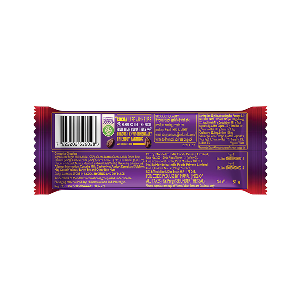 Cadbury Dairy Milk Silk Valentine Fruit & Nut Chocolate Bar - 51g