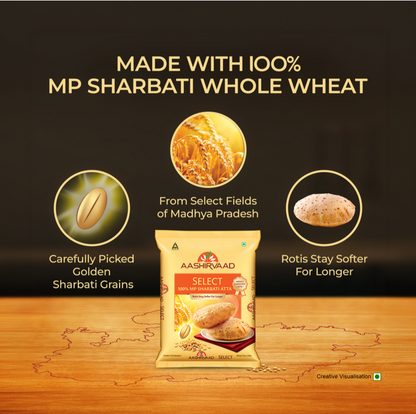 Aashirwad Select 100% MP Sharbati Atta - 5kg