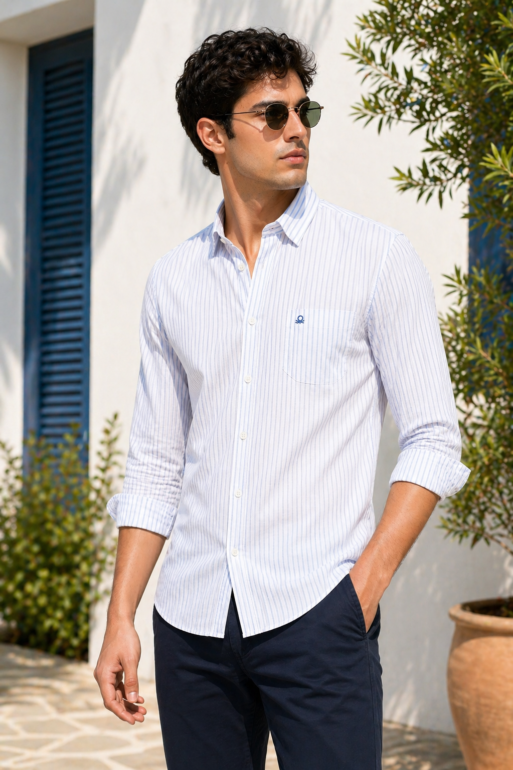 United Colors of Benetton Stripe Smart Fit Casual Shirt