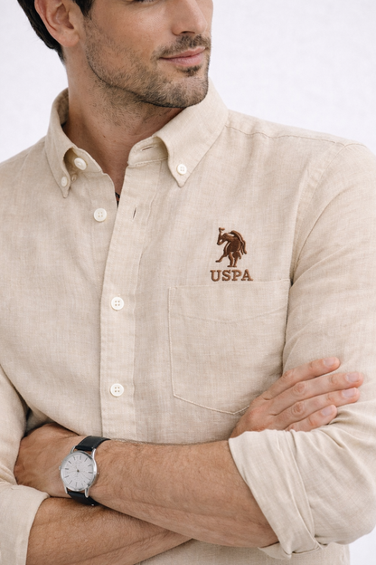 U.S. Polo Assn. Beige Linen Shirt –  Summer Casual Shirt