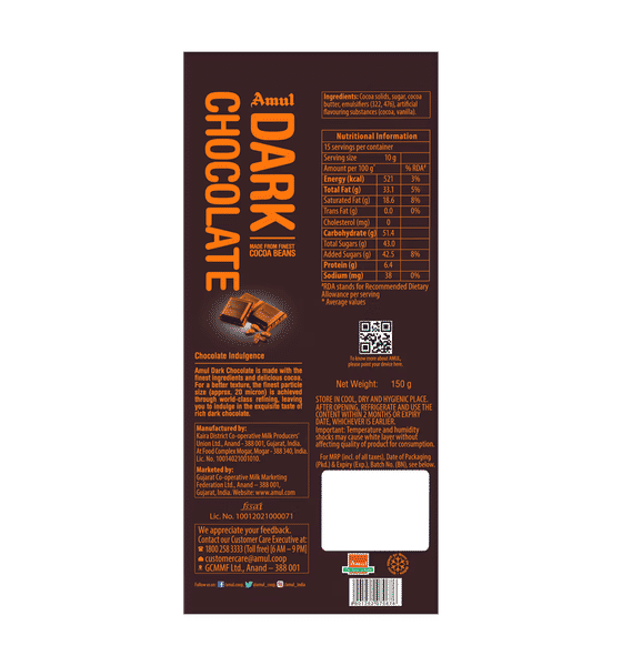Amul Dark Chocolate Bar - 150g