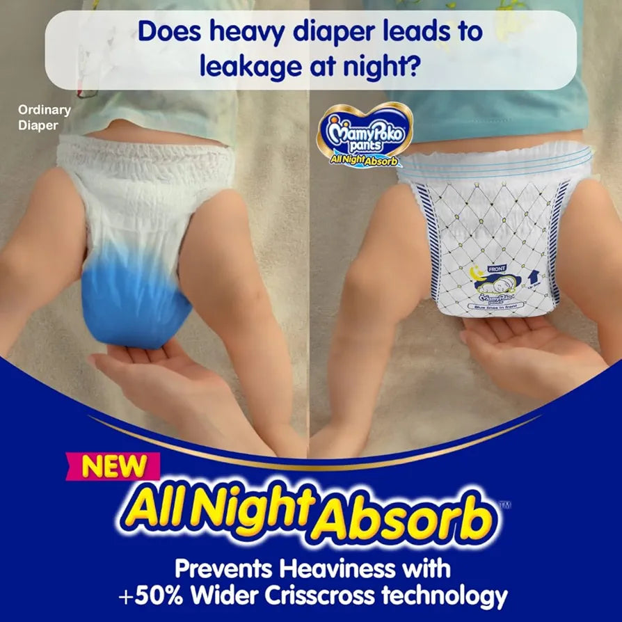 MamyPoko Pants All Night Absorb Baby Diapers, Large (L), 14 Pants 9-14 kg