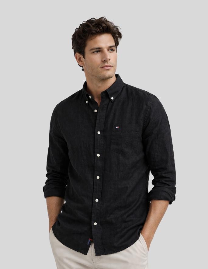 Tommy Hilfiger Black Linen Shirt – Premium Summer Casual Shirt