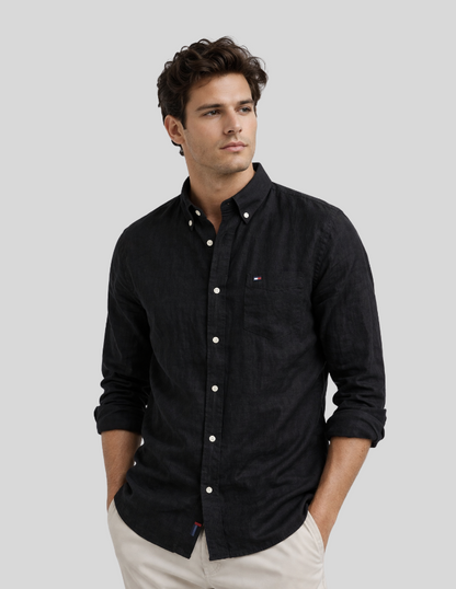 Tommy Hilfiger Black Linen Shirt – Premium Summer Casual Shirt