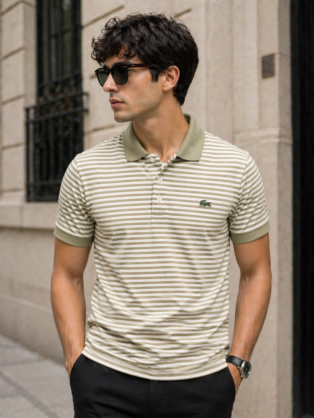 Lacost Cotton Stripe T- SHIRT