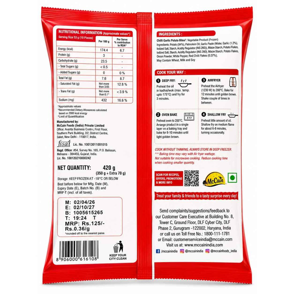 McCain Chilli Garlic Potato Bites - 420g