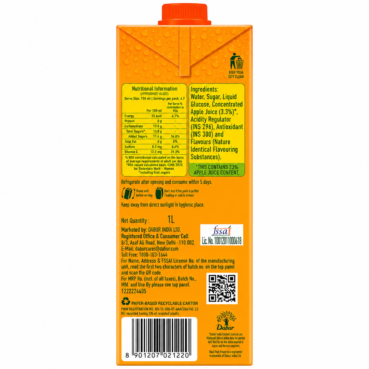 Dabur Real Fruit Power Apple Juice - 1L