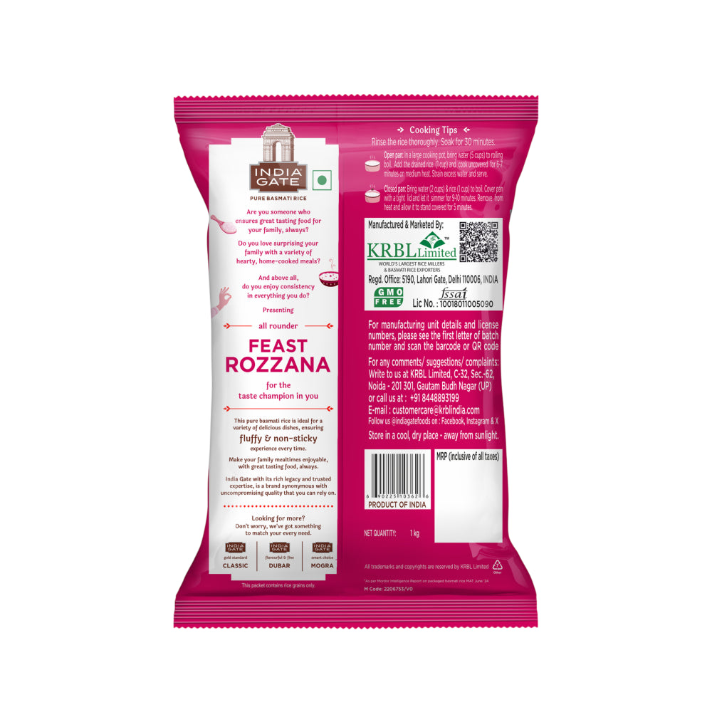 India Gate Feast Rozana Basmati Rice (Medium Grain) - 1kg