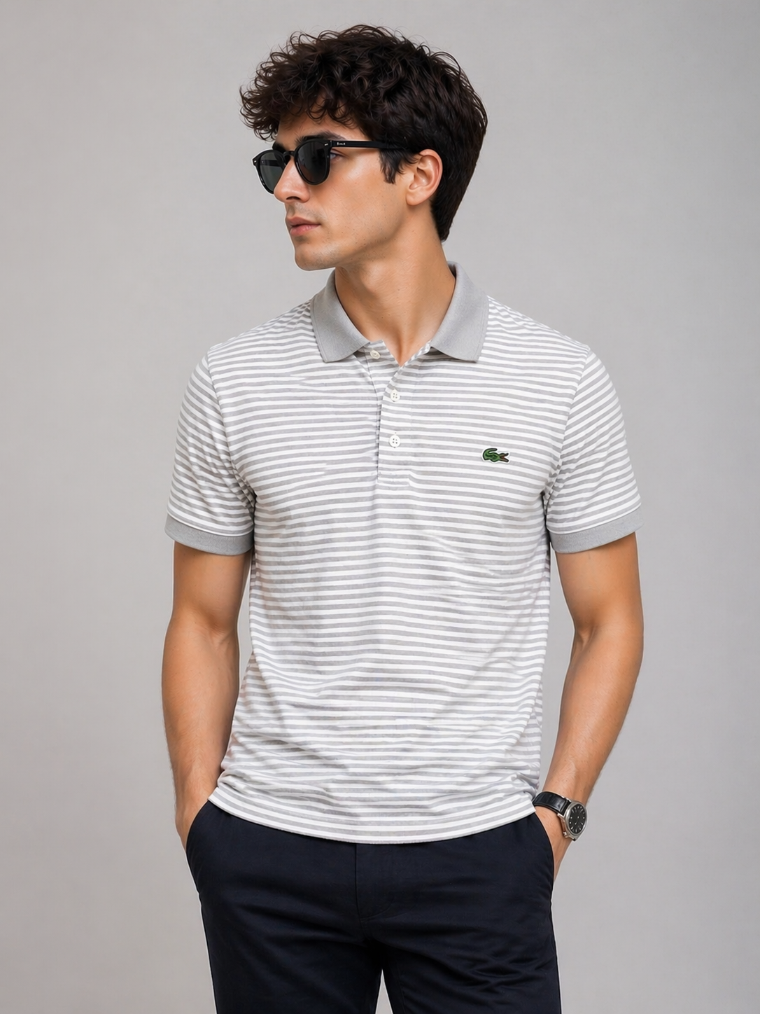 LACOSTE Stripe Premium Cotton Polo T-Shirt