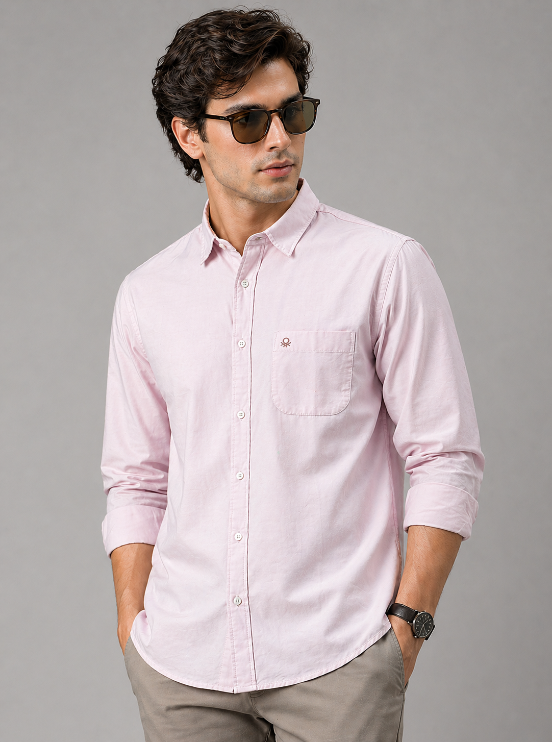 United Colors of Benetton Premium Cotton Semi Formal Shirt