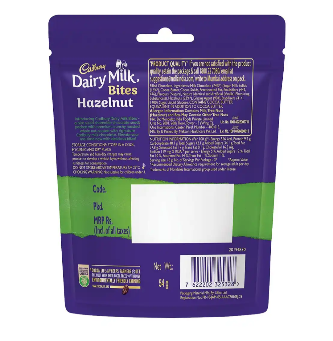 Cadbury Dairy Milk Bites Hazelnut Chocolate Pack - 54g