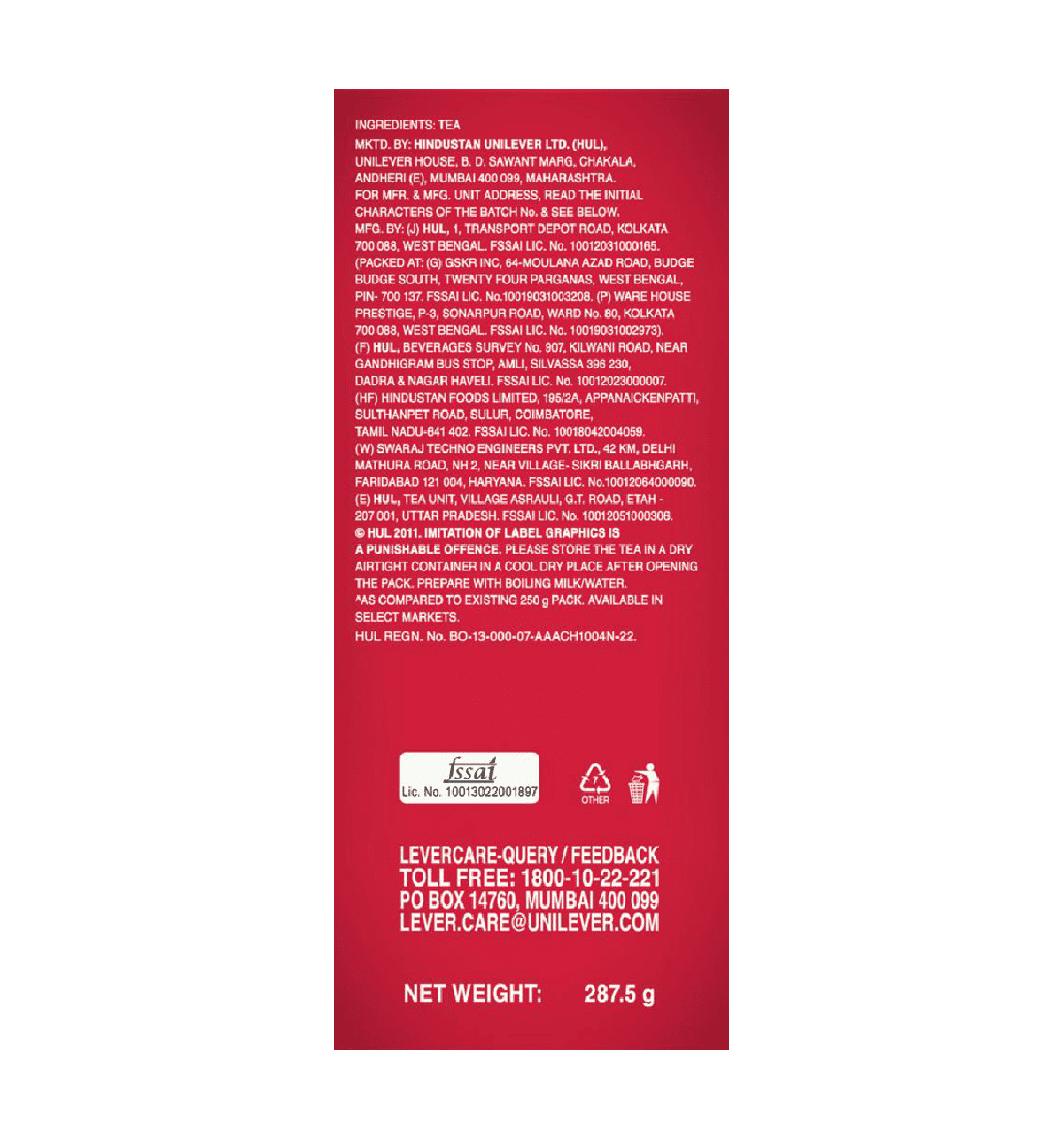 Brooke Bond Red Label Tea - 1 Pack - (250g)