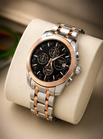 Tissot 1853 Black Dial with Rosegold Bezel (Two-Tone Strap)