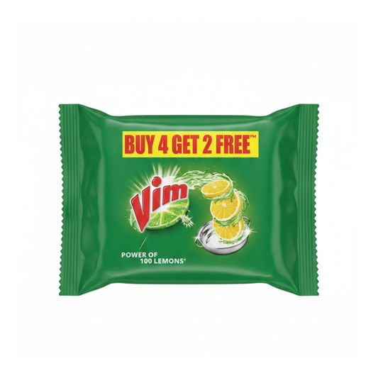 Vim Lemon Dishwash Bar, Buy 4 Get 2 Free - 90g (Pack of 6)