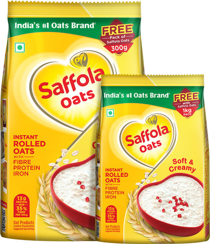 Instant Rolled Saffola Oats 1kg + 300g free