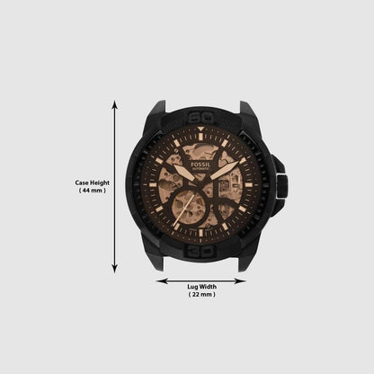 Fossil Men Leather Bronson Analog Black Dial Watch-Me3219, Band Color-Brown