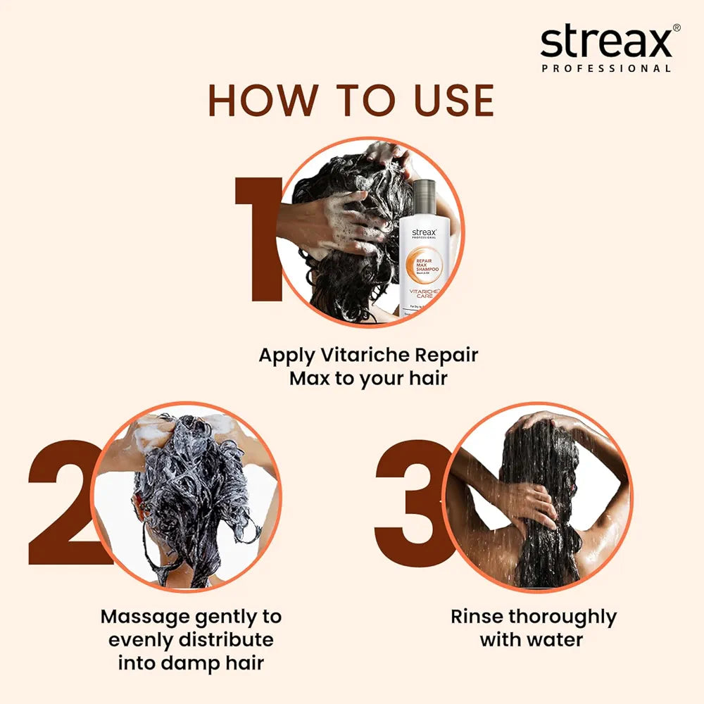 Streax Professional Vitariche Care Repair Max Shampoo - 100ml