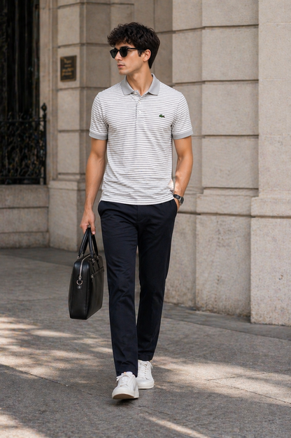 LACOSTE Stripe Premium Cotton Polo T-Shirt