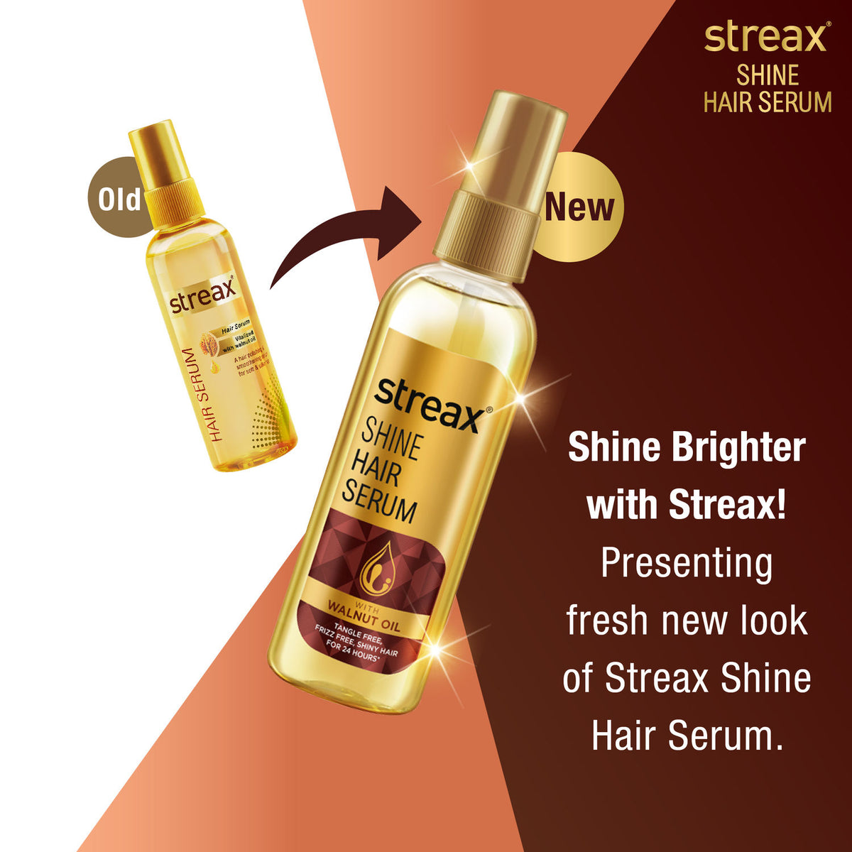 Streax Shine Hair Serum with Walnut Oil, For Hair Smoothening & Shine, For Dry & Frizzy Hair - 45 ml