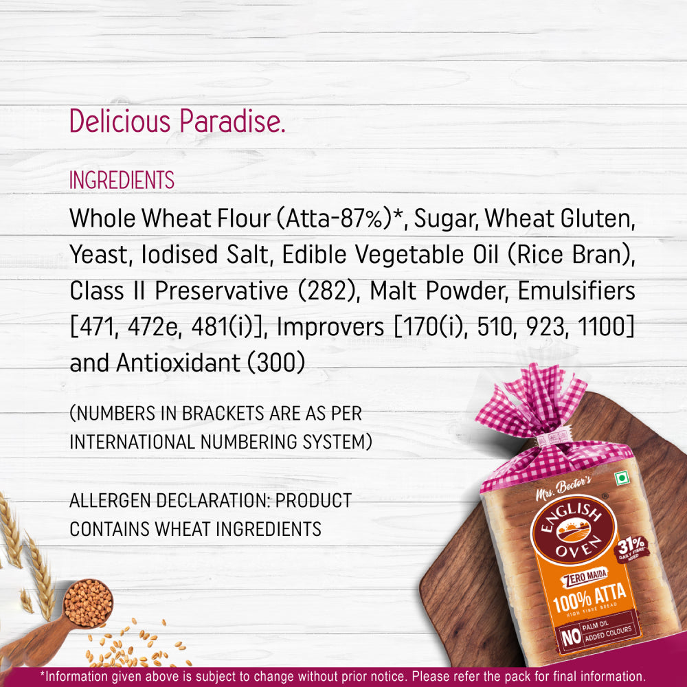 English Oven Zero maida 100% Atta/ Wheat Bread - 400g