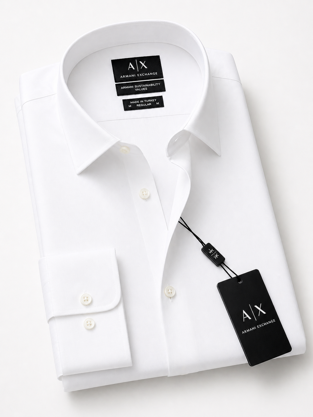 Armani Exchange Pur White Cotton Satin Slim Fit Shirt