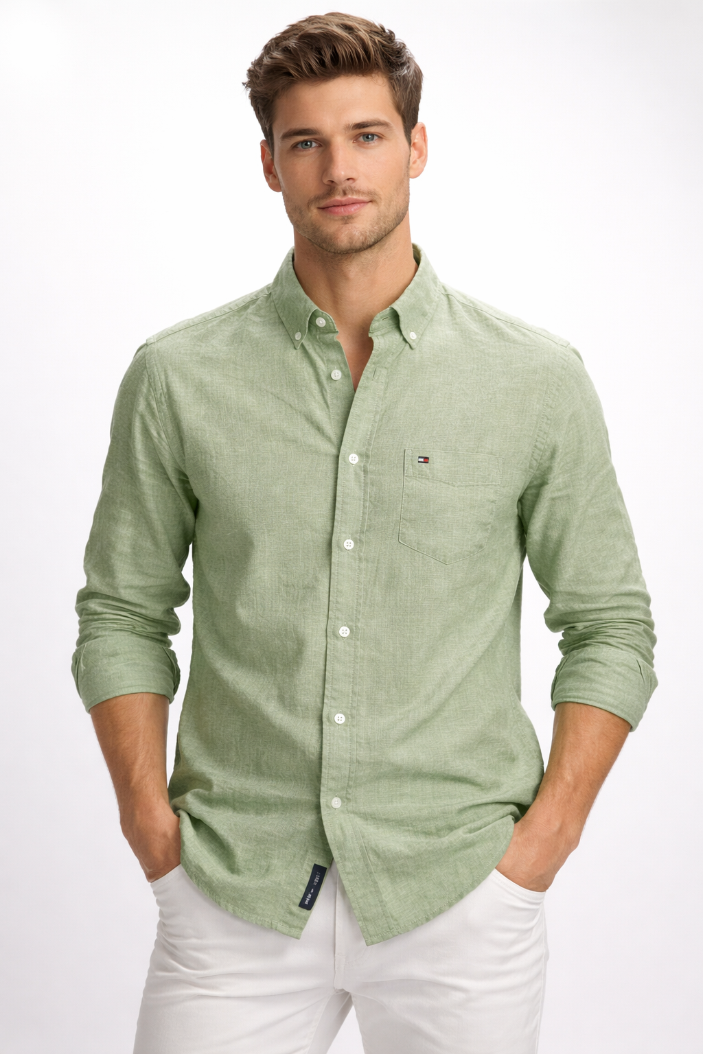 Tommy Hilfiger Light Green Linen Shirt – Premium Summer Special