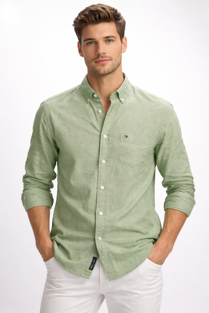 Tommy Hilfiger Light Green Linen Shirt – Premium Summer Special