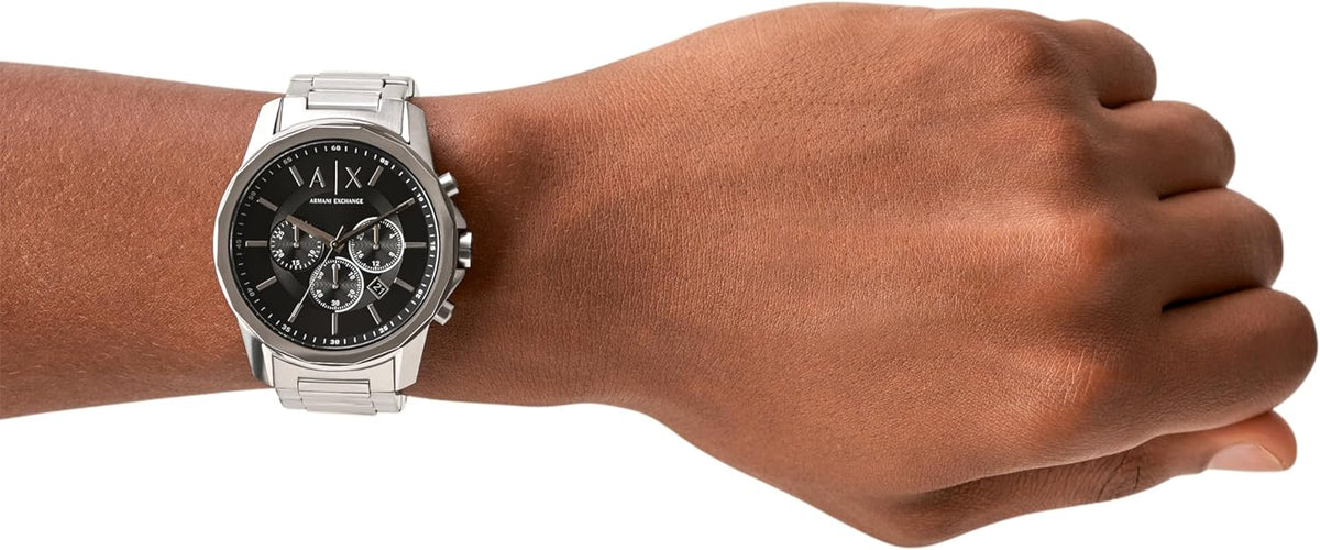 Armani Exchange Stainless Steel Analog Black Dial Men Watch-Ax1720, Silver Band