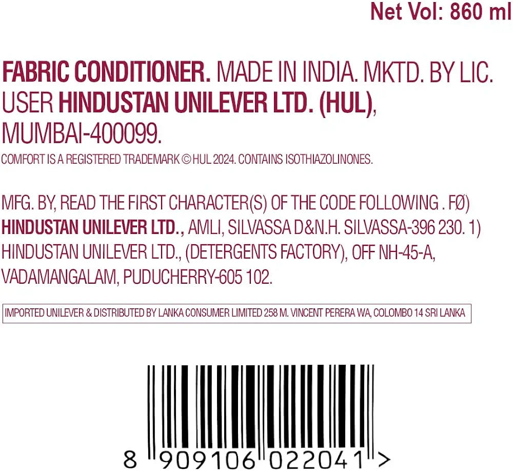 Comfort Lily Fresh Fabric Conditioner 860 ml Bottle