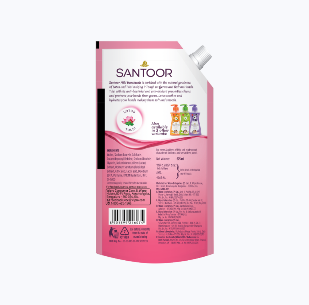 Santoor Mild Hand Wash (Lotus & Tulsi ) -650ml