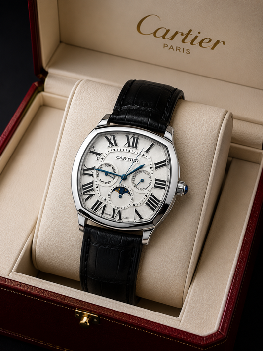Cartier Drive de Cartier
Silver Dial Moonphase Steel Watch WSNM0008 PAPERS