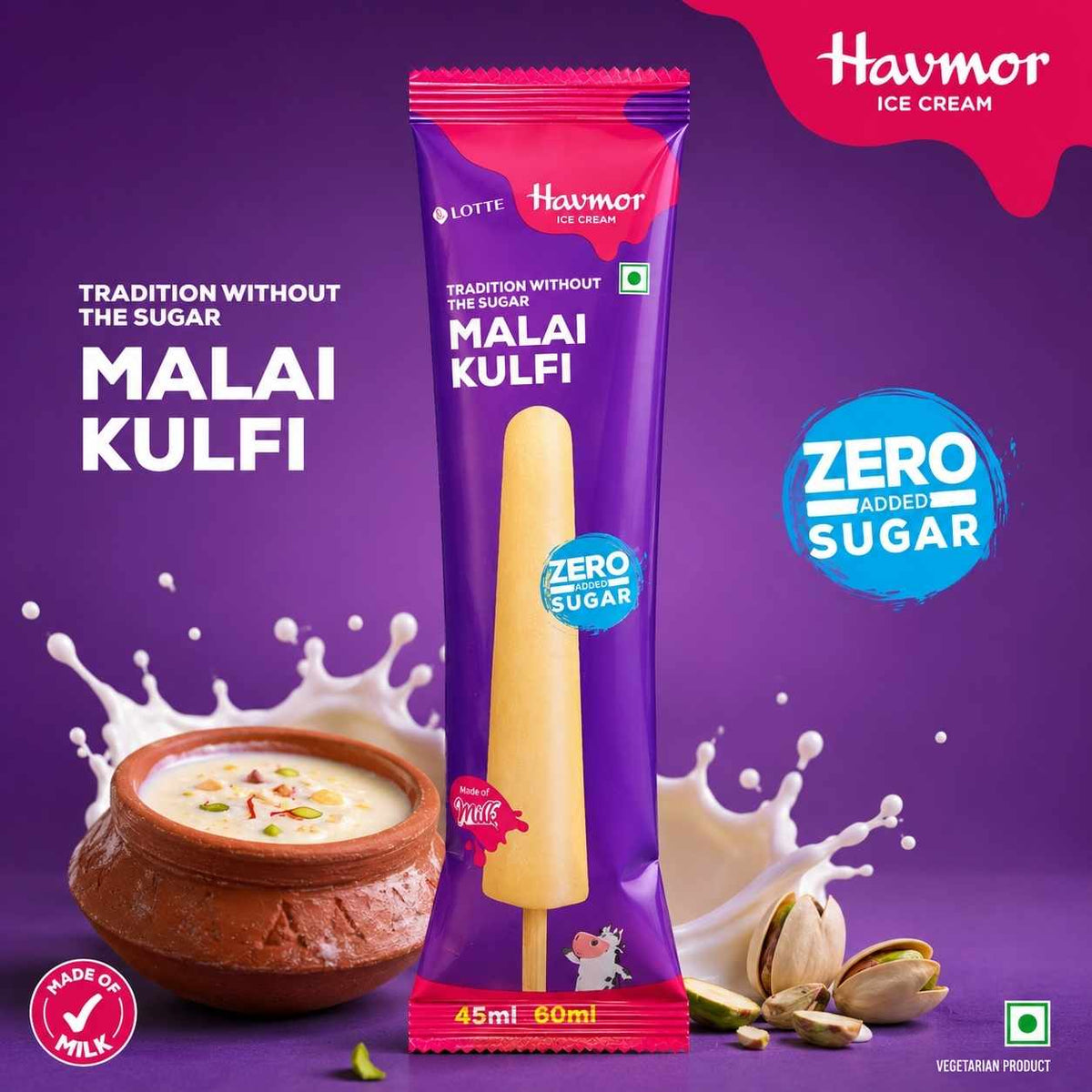 Havmor Malai Kulfi Zero Sugar - 60ml