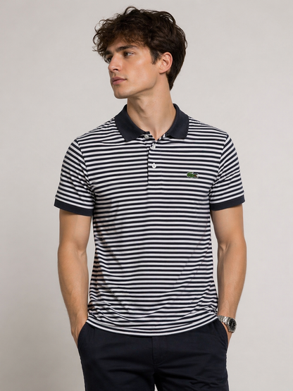 LACOSTE Stripe Premium Cotton Polo T-Shirt