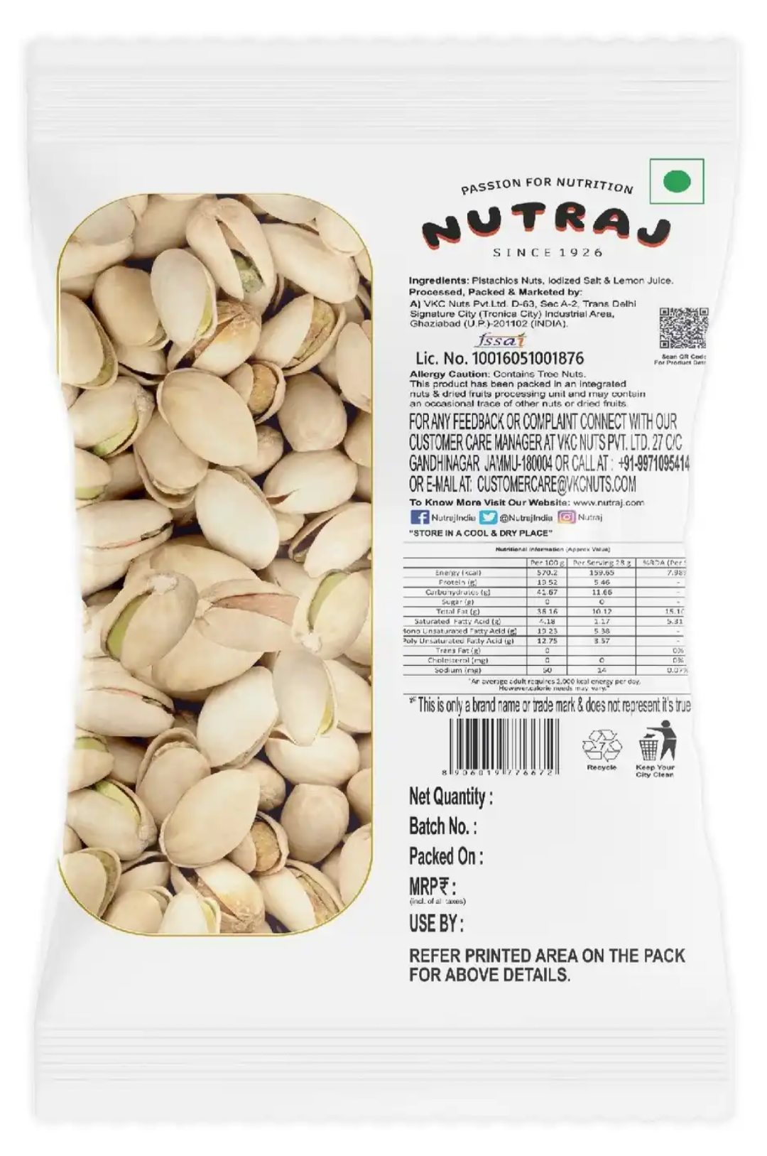 Nutraj Roasted & Salted Pistachio - 100g