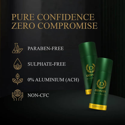 DENVER Hamilton & Caliber Deodorant, Long Lasting Deodorant Body Spray For Men 150ml