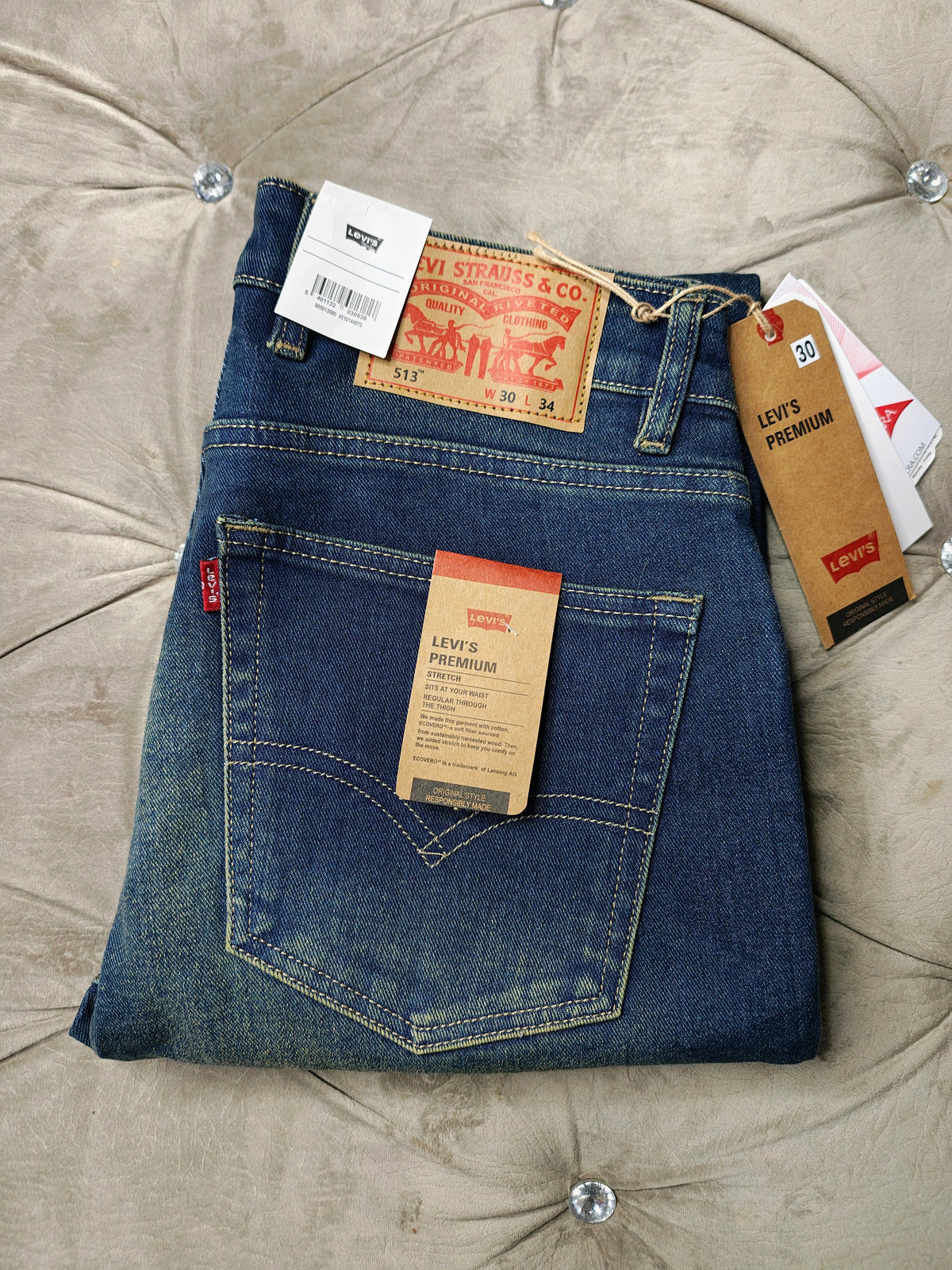 Levi's Mens 505 Mid Rise Straight Fit Cotton Stretch Blend Jeans