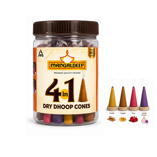 Mangaldeep Premium Quality Incense Dry Dhoop Cones 4 in 1 - 110g