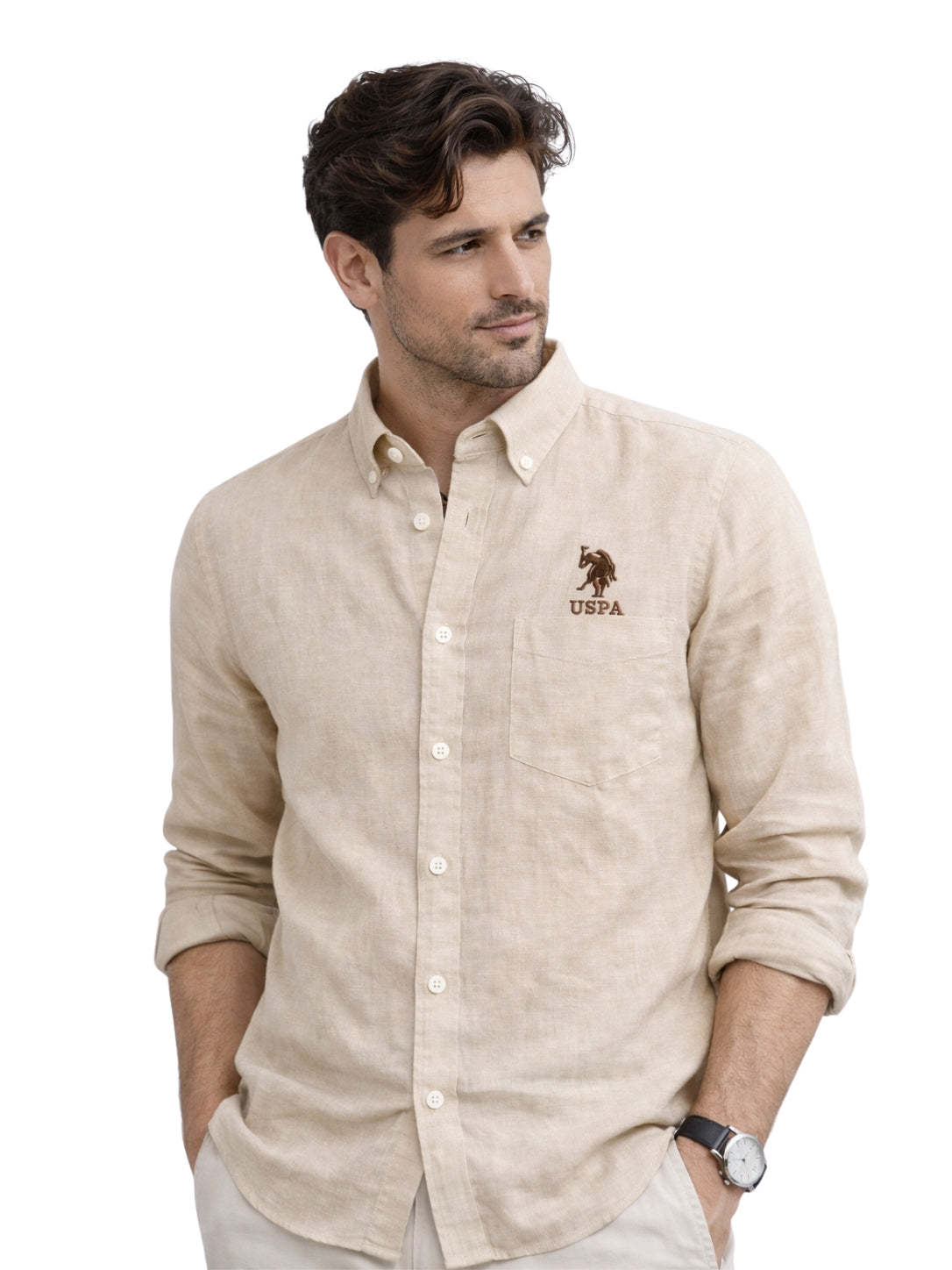 U.S. Polo Assn. Beige Linen Shirt –  Summer Casual Shirt
