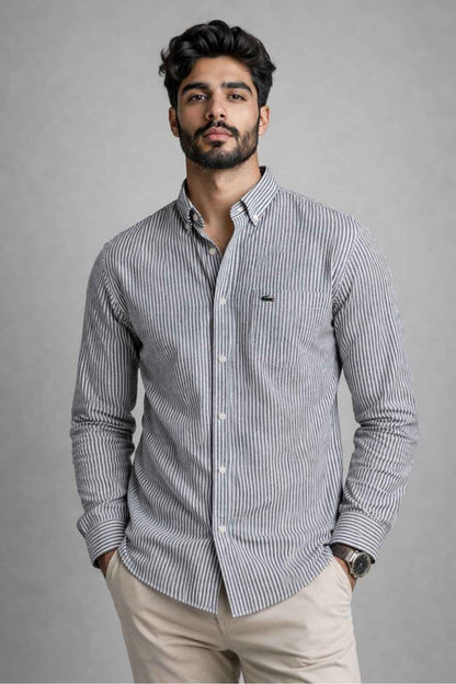 Lacoste Premium Striped Cotton Shirt- Classic Fit