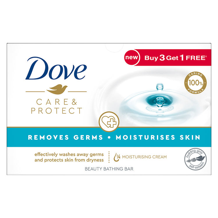 DoveCare & Protect Moisturising Cream Beauty Bathing Bar - 100g (Pack of 4)