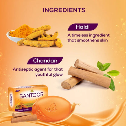 Santoor Sandal & Turmeric Soap - 100g (Pack of 4)