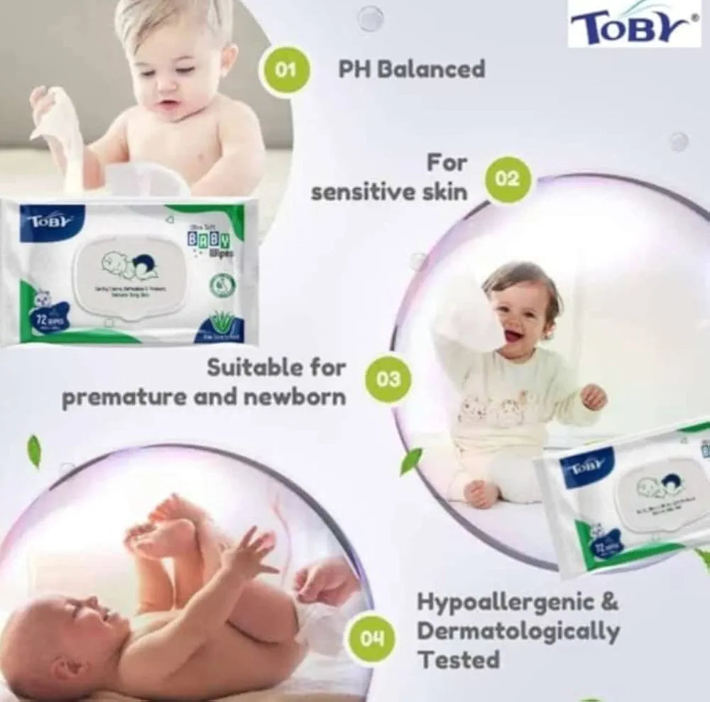 Toby baby wipes (cleaning, refreshing and protect) 72 pcs