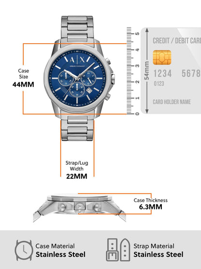 Armani Exchange Stainless Steel Analog Blue Dial Men Watch, Silver Band
AX1731
