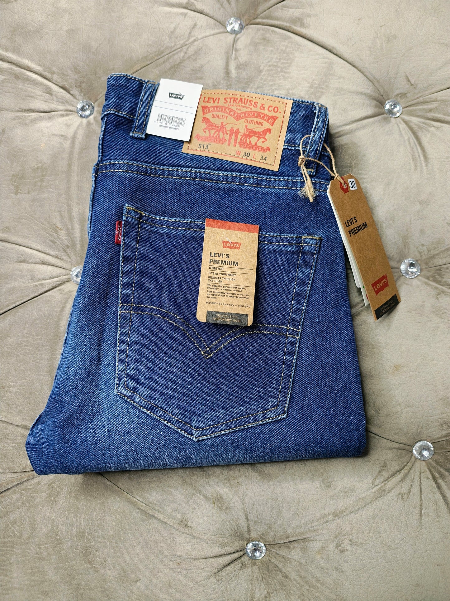 Levis Mens 505 Mid Rise Straight Fit Cotton Stretch Blend Jeans