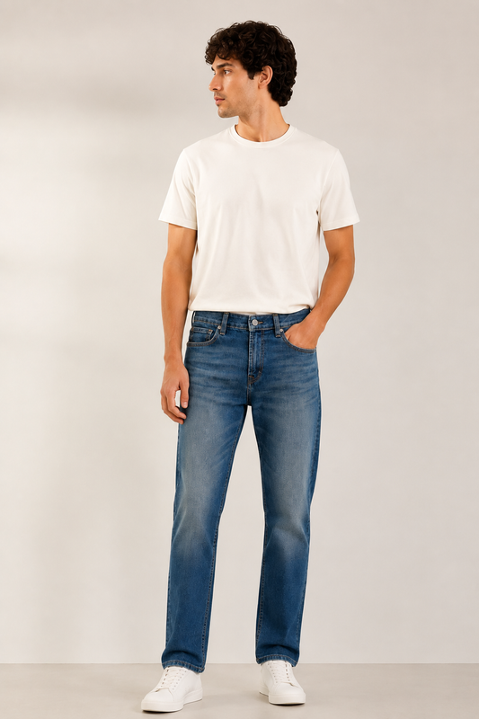 Levi's Mens 505 Mid Rise Straight Fit Cotton Stretch Blend Jeans