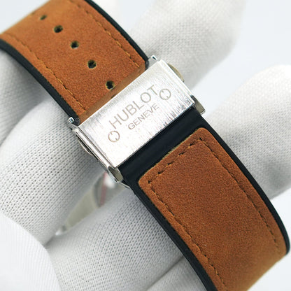Hublot Automatic Watch – Titanium Silver Dial with Golden Leather Strap